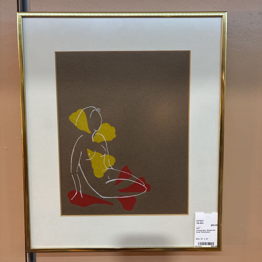 Lithograph; Modernist nude colorblock