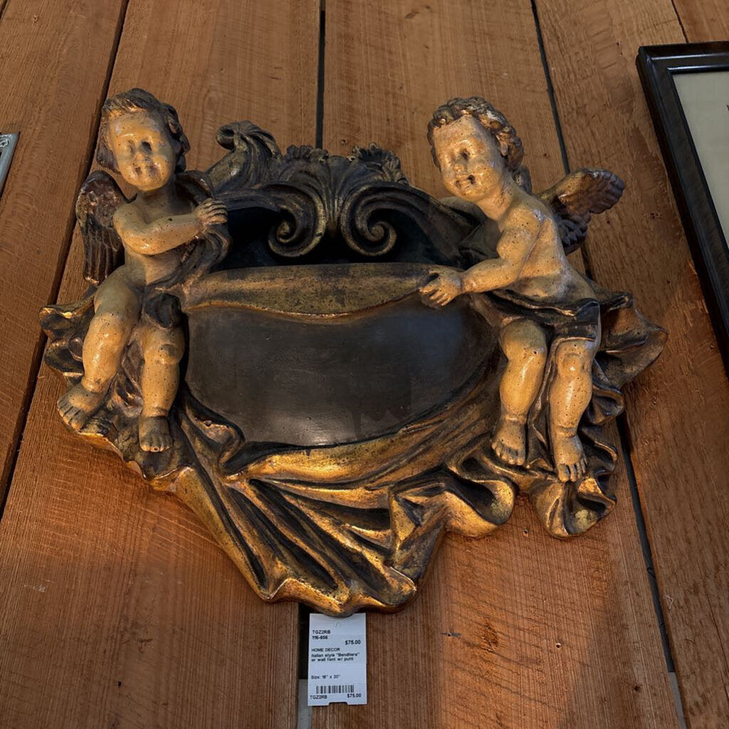 Italian style "Benditera" or wall font w/ putti