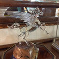 Lampwork and Blown Glass Pegasus by Helwig Art Glass; mounted on burl wood base