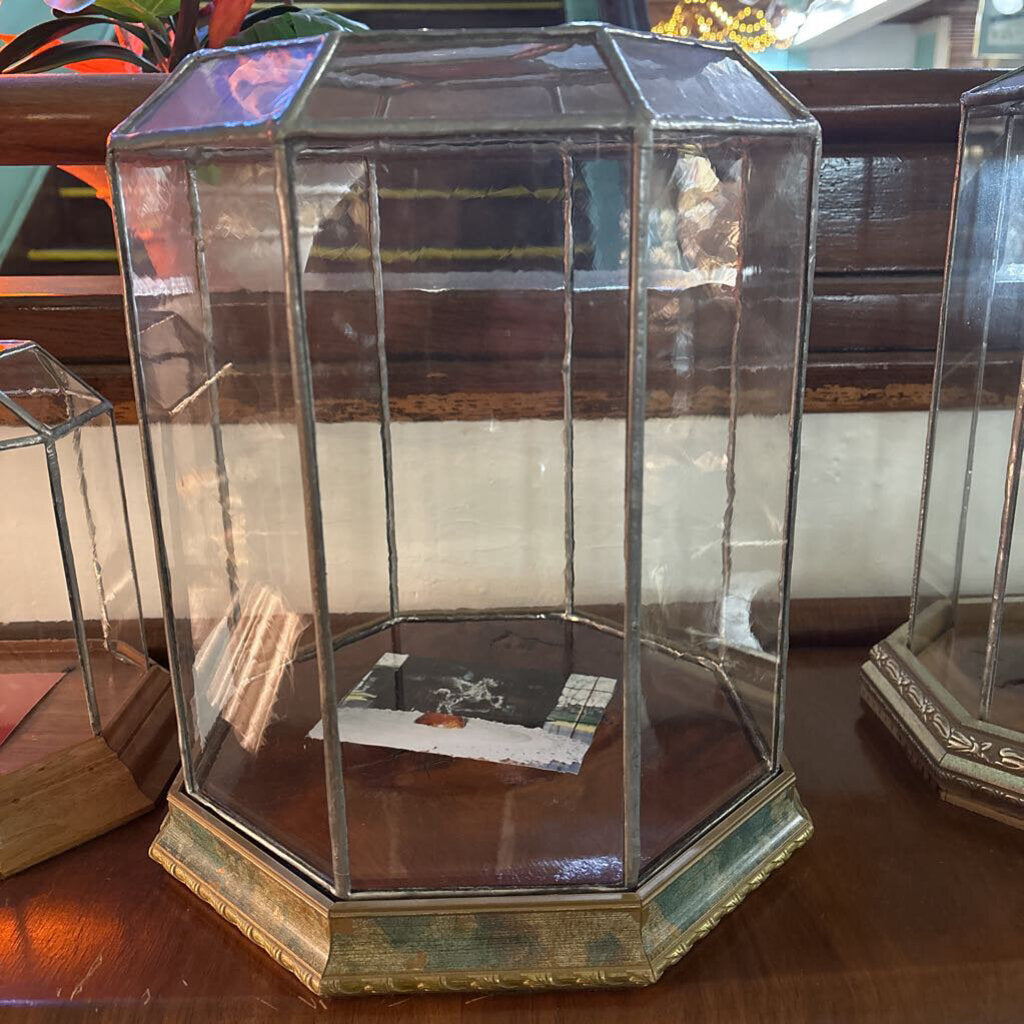 Leaded Glass Octagonal display case w/ wood base