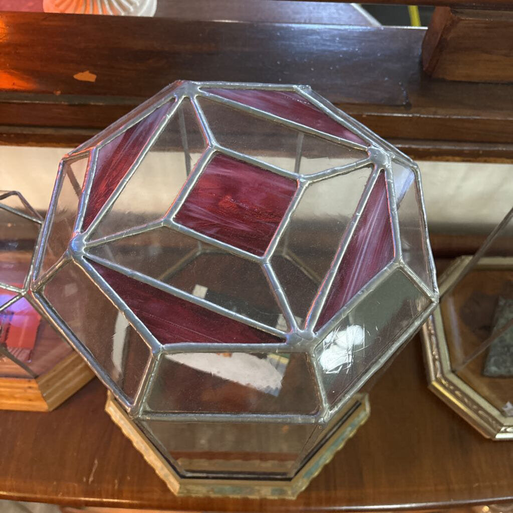 Leaded Glass Octagonal display case w/ wood base