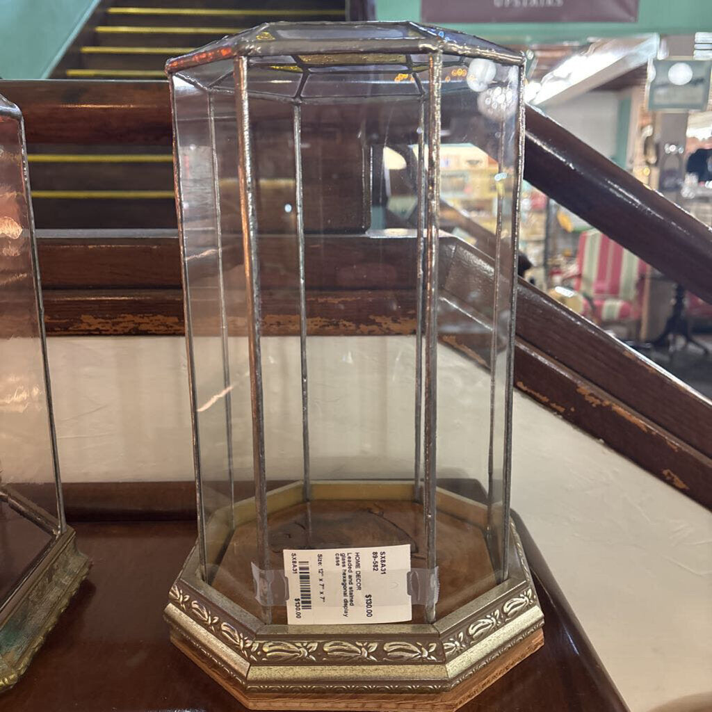Leaded and stained glass hexagonal display case