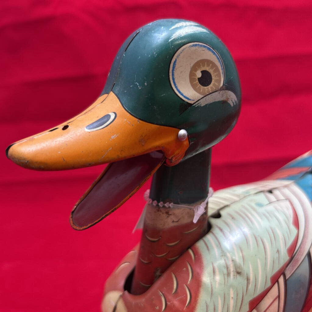 Vintage 1950s Daiya Tin Friction Toy Duck, Made in Japan.