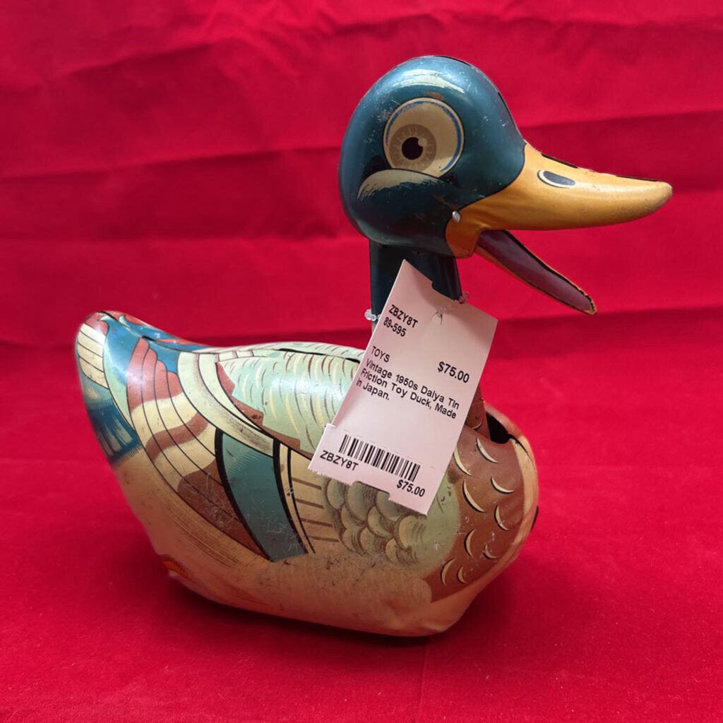 Vintage 1950s Daiya Tin Friction Toy Duck, Made in Japan.