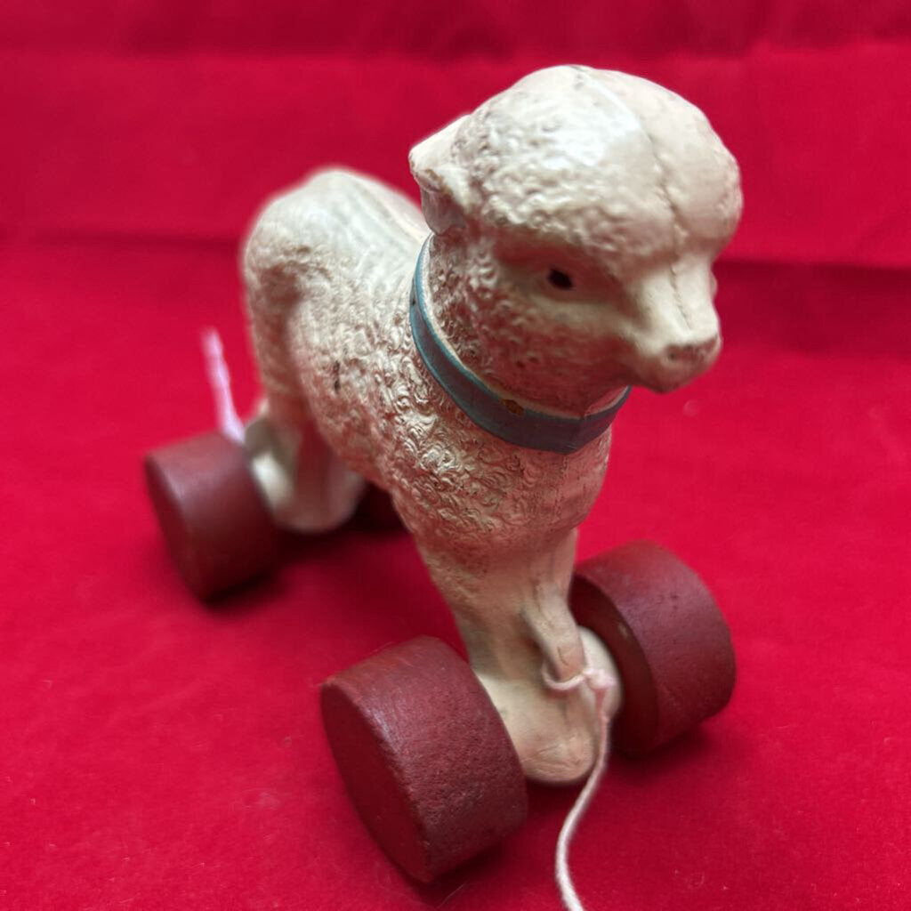 Vintage Hubley "Mary's Lamb" Pull Toy (No. 105) 1930s-40s, Wooden Wheels.