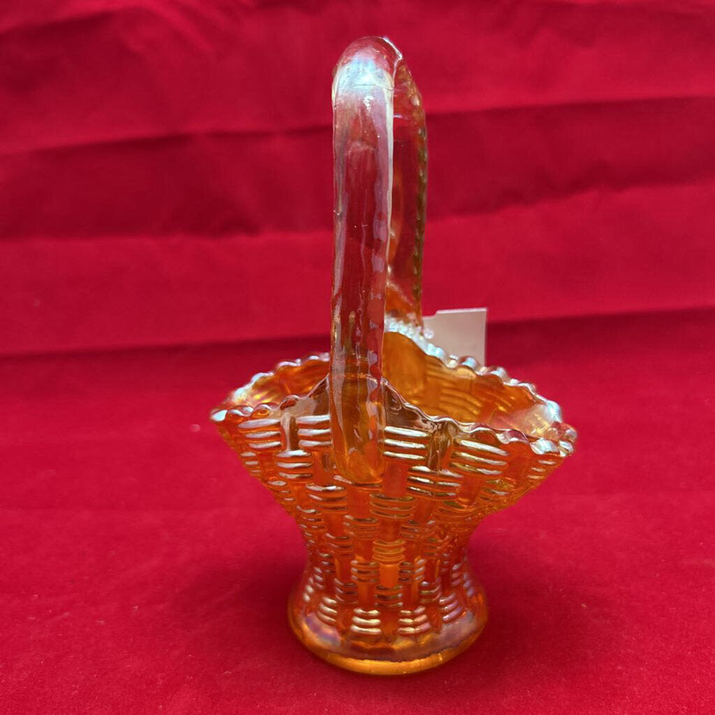 Vtg Marigold Carnival Glass Basket 6Inch