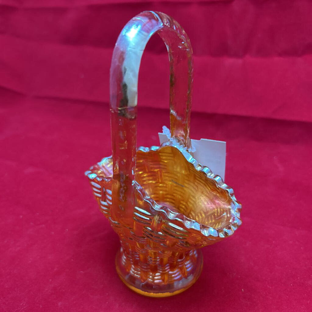 Vtg Marigold Carnival Glass Basket 6Inch