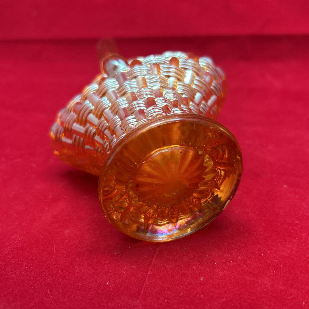 Vtg Marigold Carnival Glass Basket 6Inch