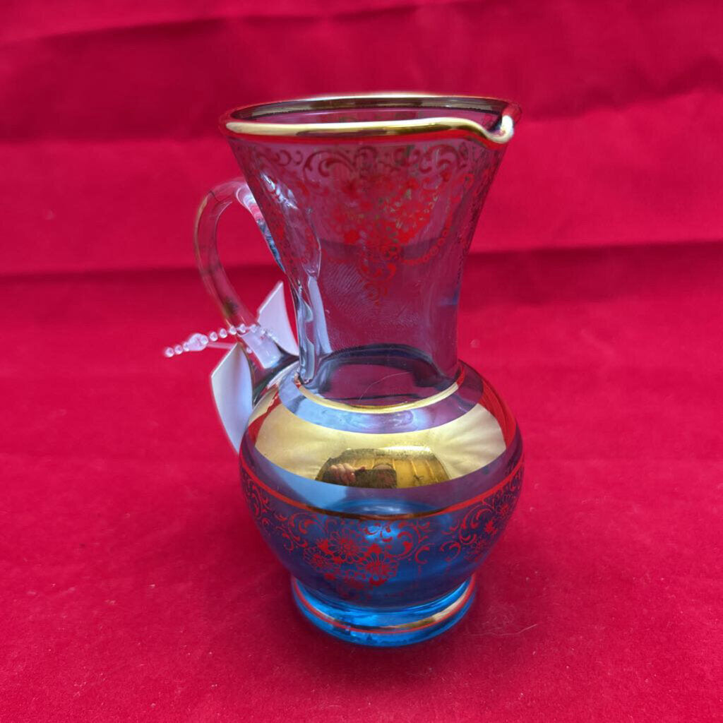 1960-70 Blue/Gold Blown Glass Ewer by Ferro & Lazzarini Murano, Italy. 4.25 Inch