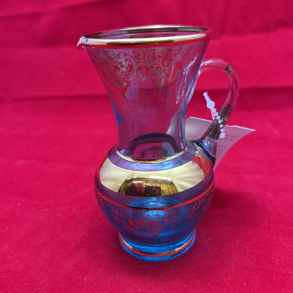 1960-70 Blue/Gold Blown Glass Ewer by Ferro & Lazzarini Murano, Italy. 4.25 Inch