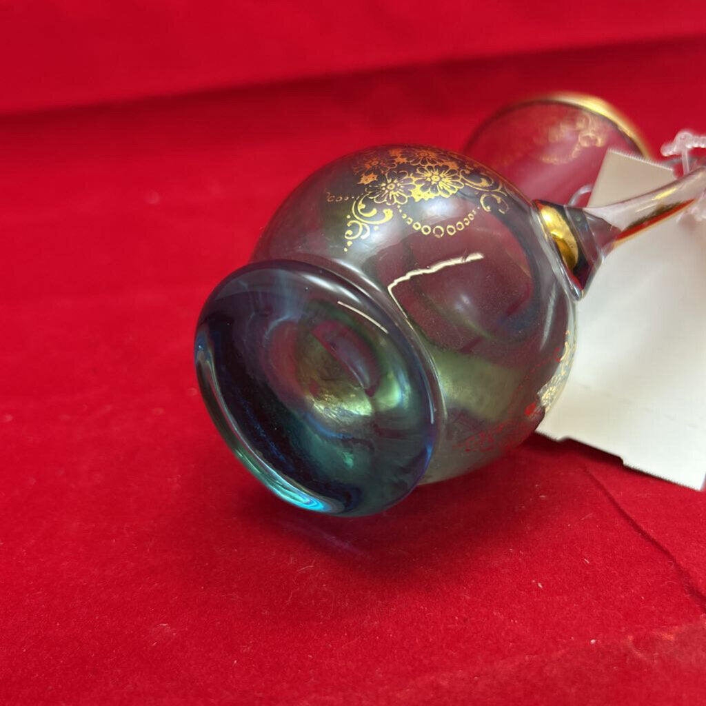 1960-70 Blue/Gold Blown Glass Ewer by Ferro & Lazzarini Murano, Italy. 4.25 Inch