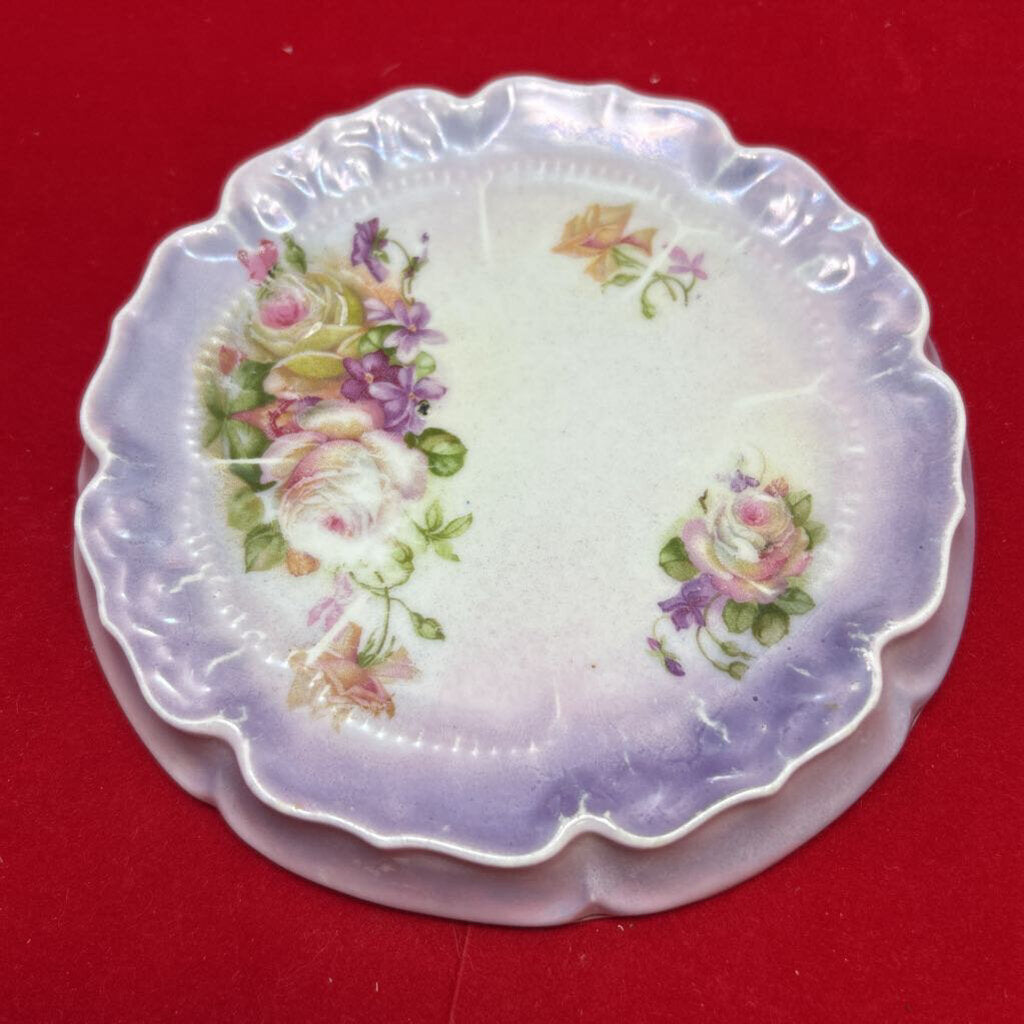 Leuchtenburg German Scallop Edge Porcelain Berry Bowl, Purple Luster Finish, Floral Hand-Painted.