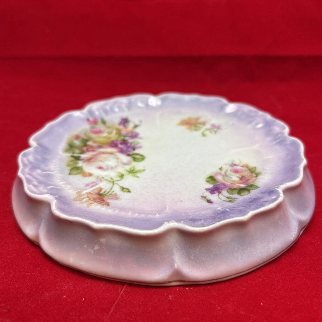 Leuchtenburg German Scallop Edge Porcelain Berry Bowl, Purple Luster Finish, Floral Hand-Painted.