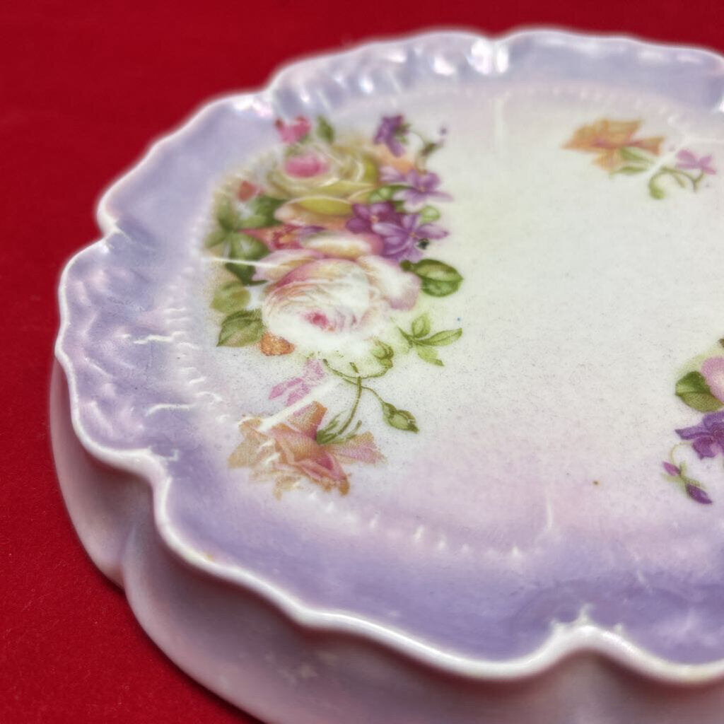 Leuchtenburg German Scallop Edge Porcelain Berry Bowl, Purple Luster Finish, Floral Hand-Painted.