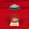 Vtg Glass Shaker, Pressed Glass, Blue Metal Lid. 1930s-50s.