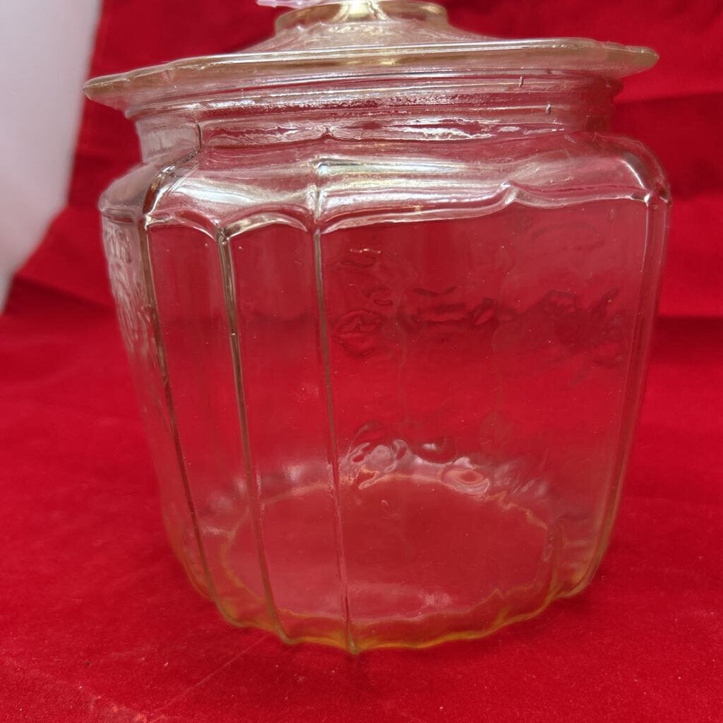 Vtg Anchor Hocking "Mayfair Open Rose" Lidded Jar, Pink Depression Glass 1930s. *AS IS*
