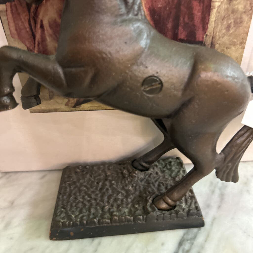 Vtg Cast Iron Prancing Horse on Pebbled Base