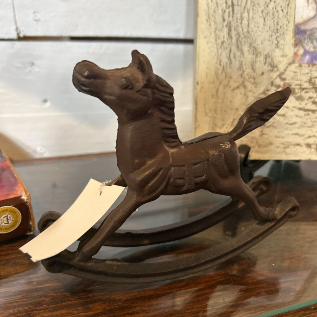 Vtg Cast Iron Rocking Horse, Dooratop/Paperweight