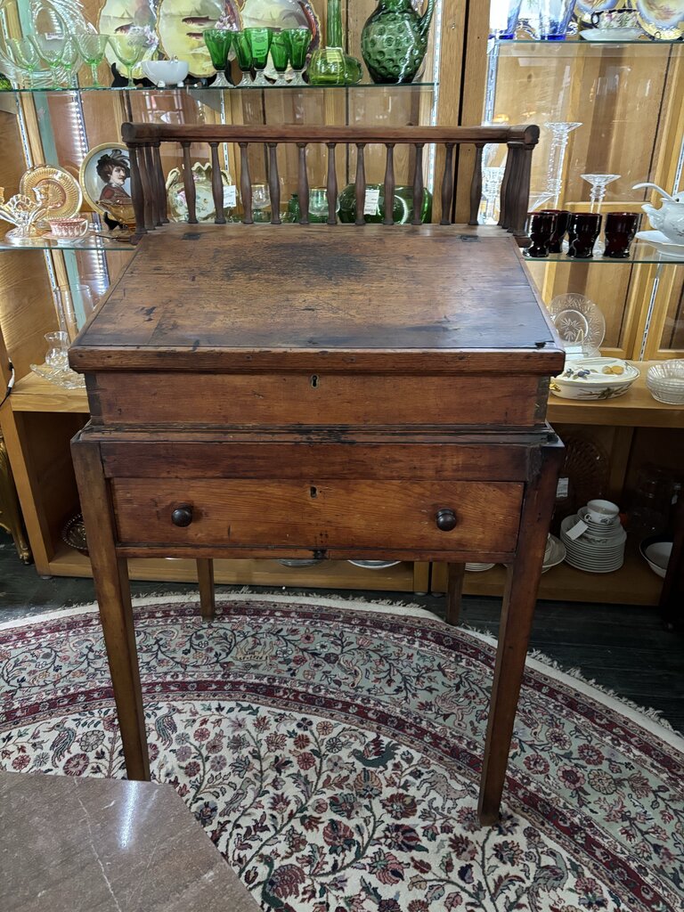 Early to Mid 19th Century American School Masters Desk; Original Milk Paint Interior; Cherry wood; circa 1840-60