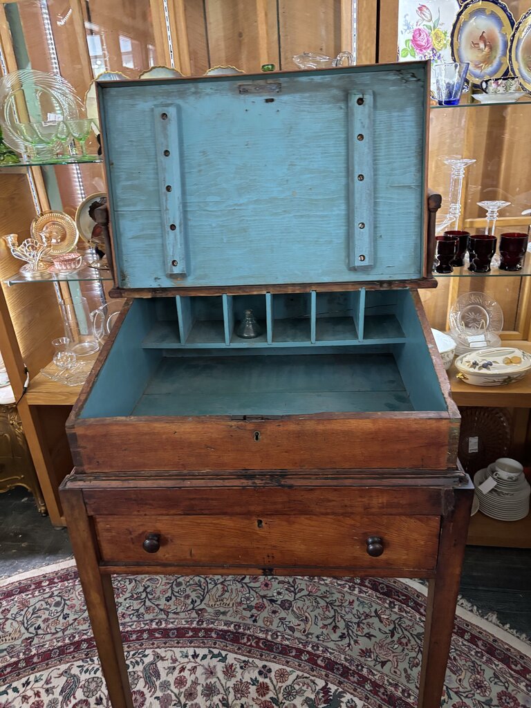 Early to Mid 19th Century American School Masters Desk; Original Milk Paint Interior; Cherry wood; circa 1840-60