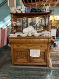 American Oak Buffet w/ Mirrored Back Shelving Display; circa 1900-15