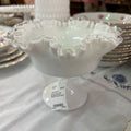 Fenton Silver Crest, Milk Glass Ruffled Pedestal Compote Bowl