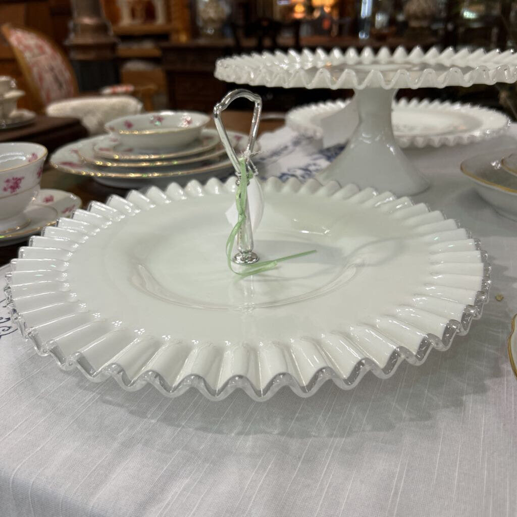 Fenton Silver Crest Milk Glass Sandwich/Cake Tray, Ruffle Edge.
