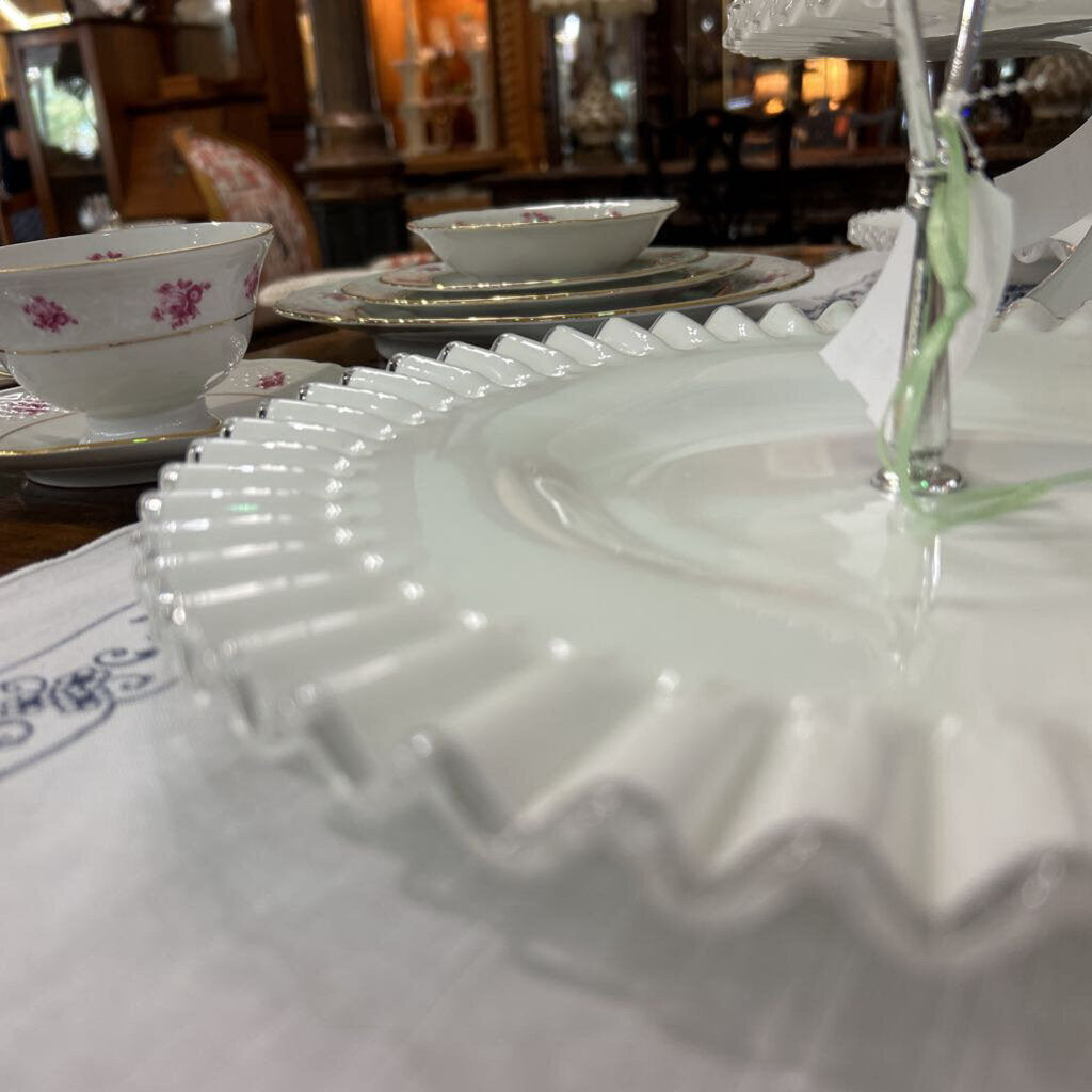 Fenton Silver Crest Milk Glass Sandwich/Cake Tray, Ruffle Edge.