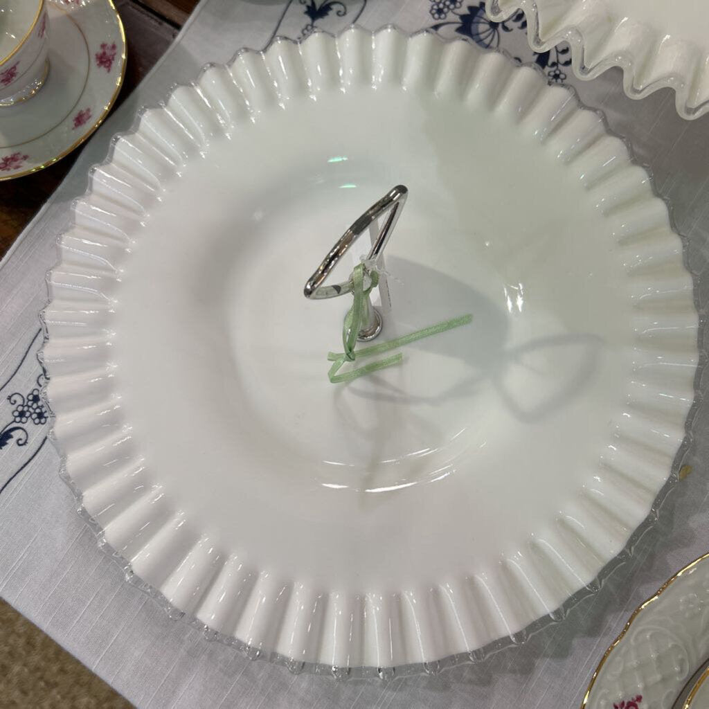 Fenton Silver Crest Milk Glass Sandwich/Cake Tray, Ruffle Edge.