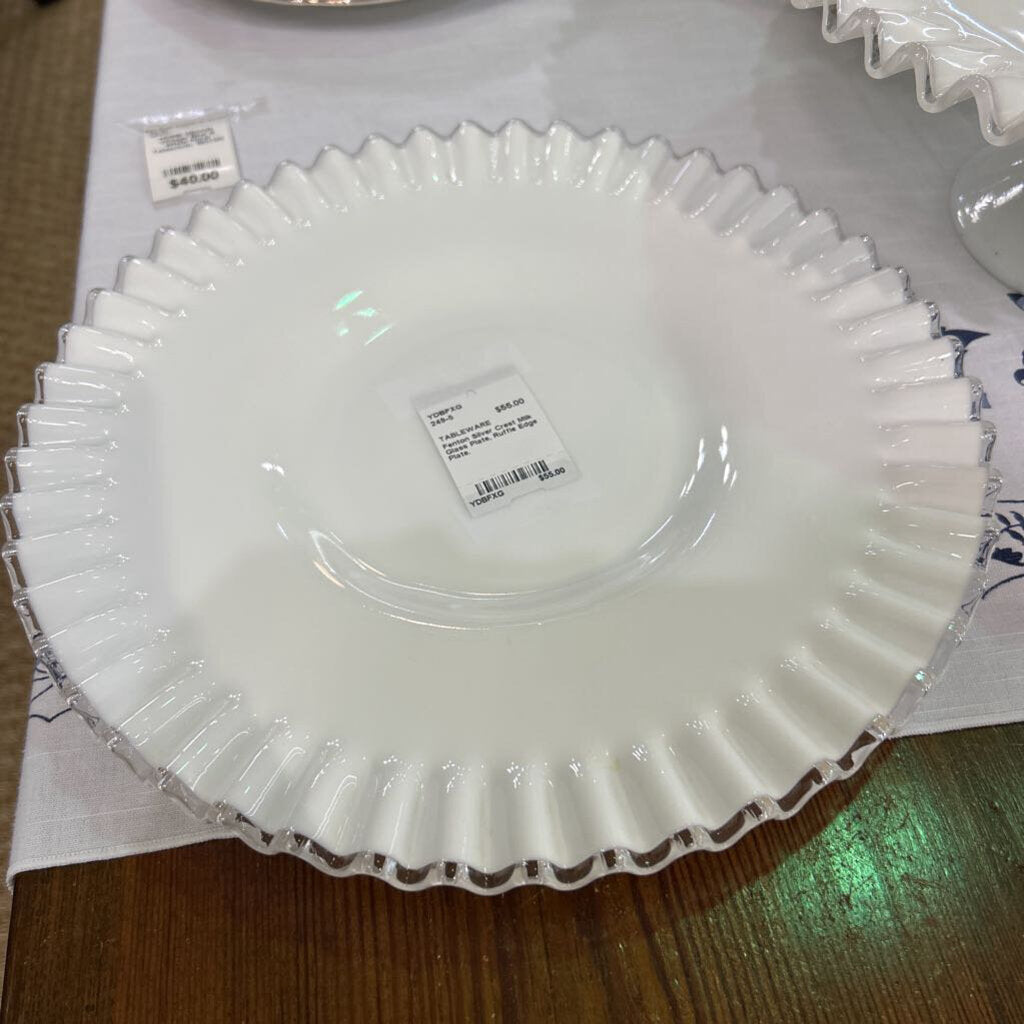 Fenton Silver Crest Milk Glass Plate, Ruffle Edge Plate.
