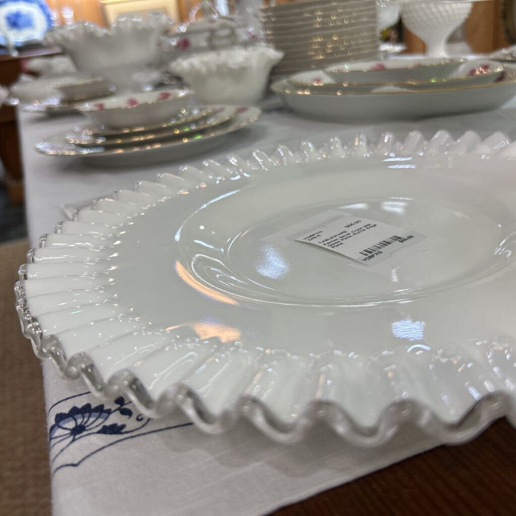 Fenton Silver Crest Milk Glass Plate, Ruffle Edge Plate.