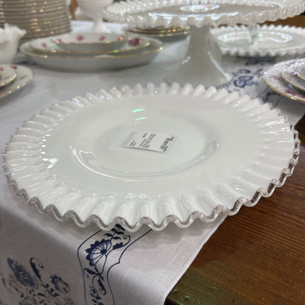 Fenton Silver Crest Milk Glass Plate, Ruffle Edge Plate.