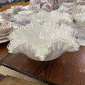 Fenton Silver Ctest Milk Glass Bowl, Ruffle Edge.