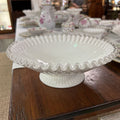 Fenton Silver Crest, Milk Glass Ruffle Edge Footed Console Bowl 1958-69.