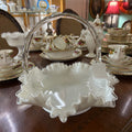 Fenton Silver Crest White Milk Glass, Ruffle Edge with Clear Handle