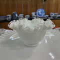 Fenton Silver Crest Milk Glass, Ruffle Edge Rim Bowl.