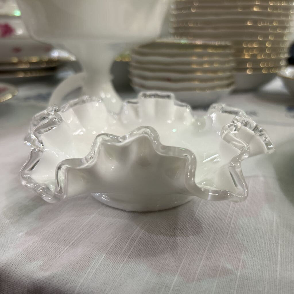 Fenton Silver Crest Milk Glass, Ruffle Edge Bowl.