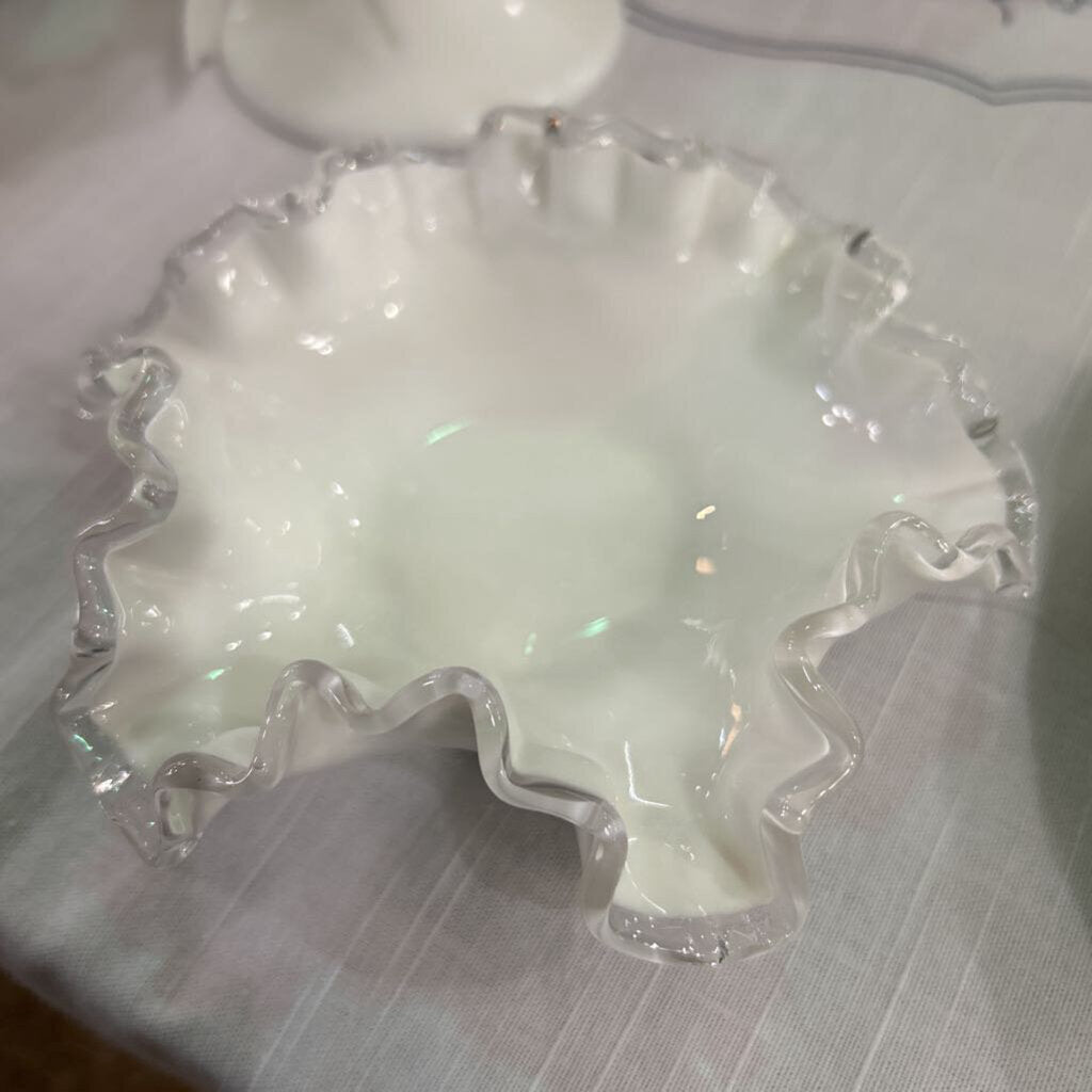 Fenton Silver Crest Milk Glass, Ruffle Edge Bowl.