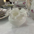 Fenton Silver Crest Milk Glass Rose Bowl Vase, Ruffle Edge.