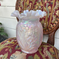 Fenton Glass Pink Opalescent Daffodil Vase 8 Inches.