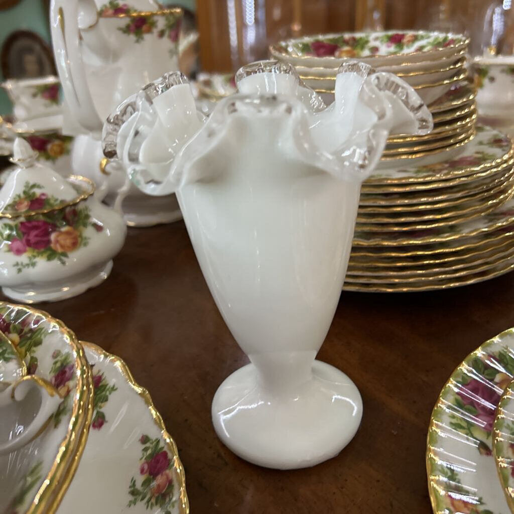 Fenton Silver Crest Trumpet Vase, Ruffle Edge.