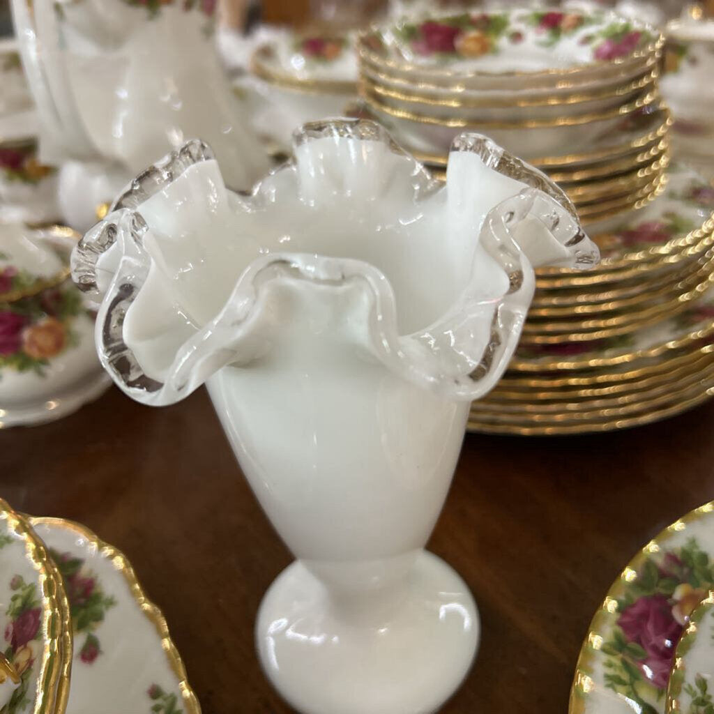 Fenton Silver Crest Trumpet Vase, Ruffle Edge.