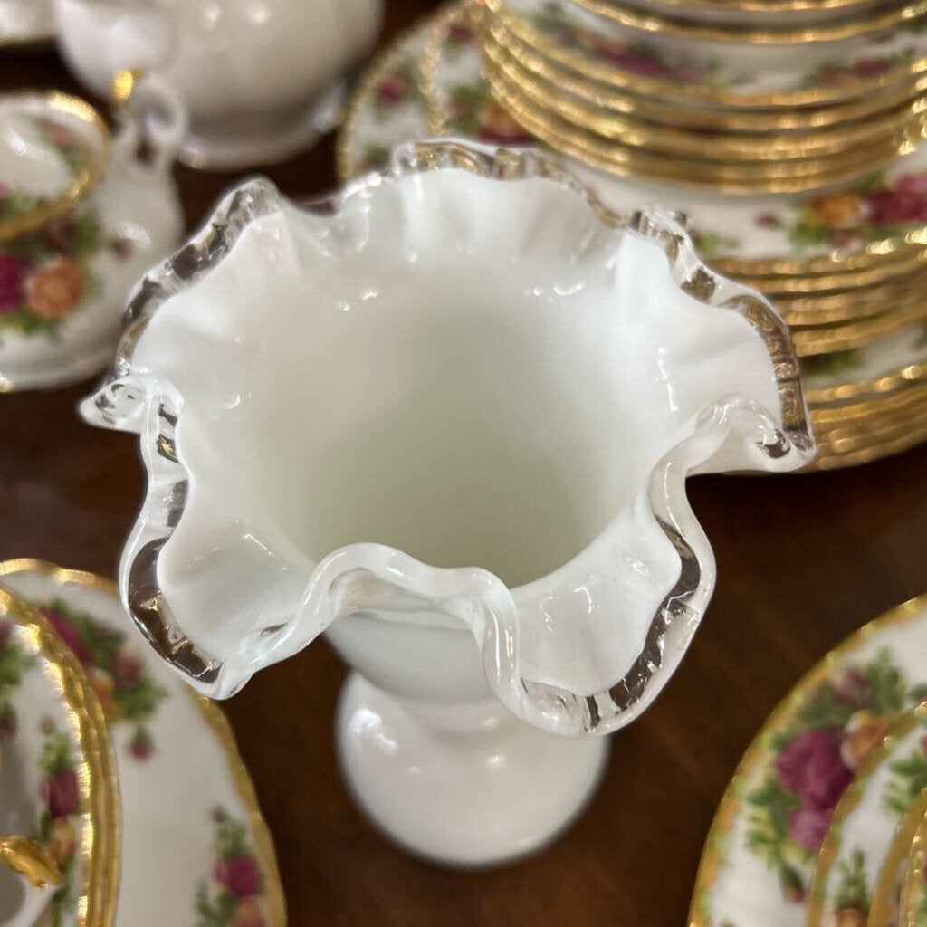 Fenton Silver Crest Trumpet Vase, Ruffle Edge.