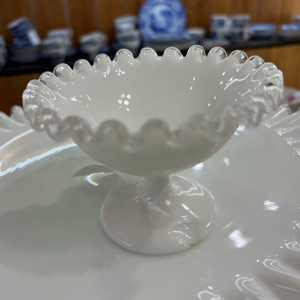 Fenton Silver Crest milk glass mini Compote/Candy Dish.