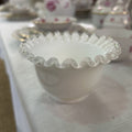 Fenton Silver Crest Milk Glass Bowl, Ruffle Edge, Dessert Bowl.
