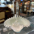 Fenton Silver Crest Ruffle Basket, White Milk Glass 7''