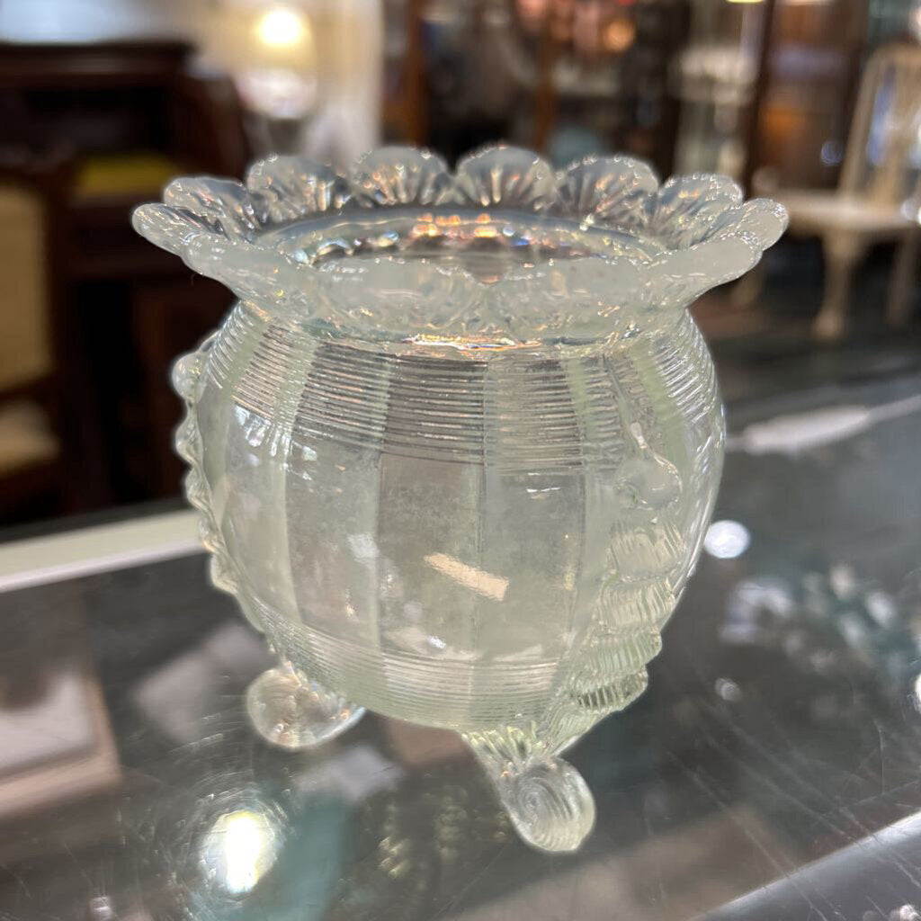 Northwood Klodlike Footed Spooner Bowl Rib Optic Opalescent Depression Glass 4.5'' *as is*