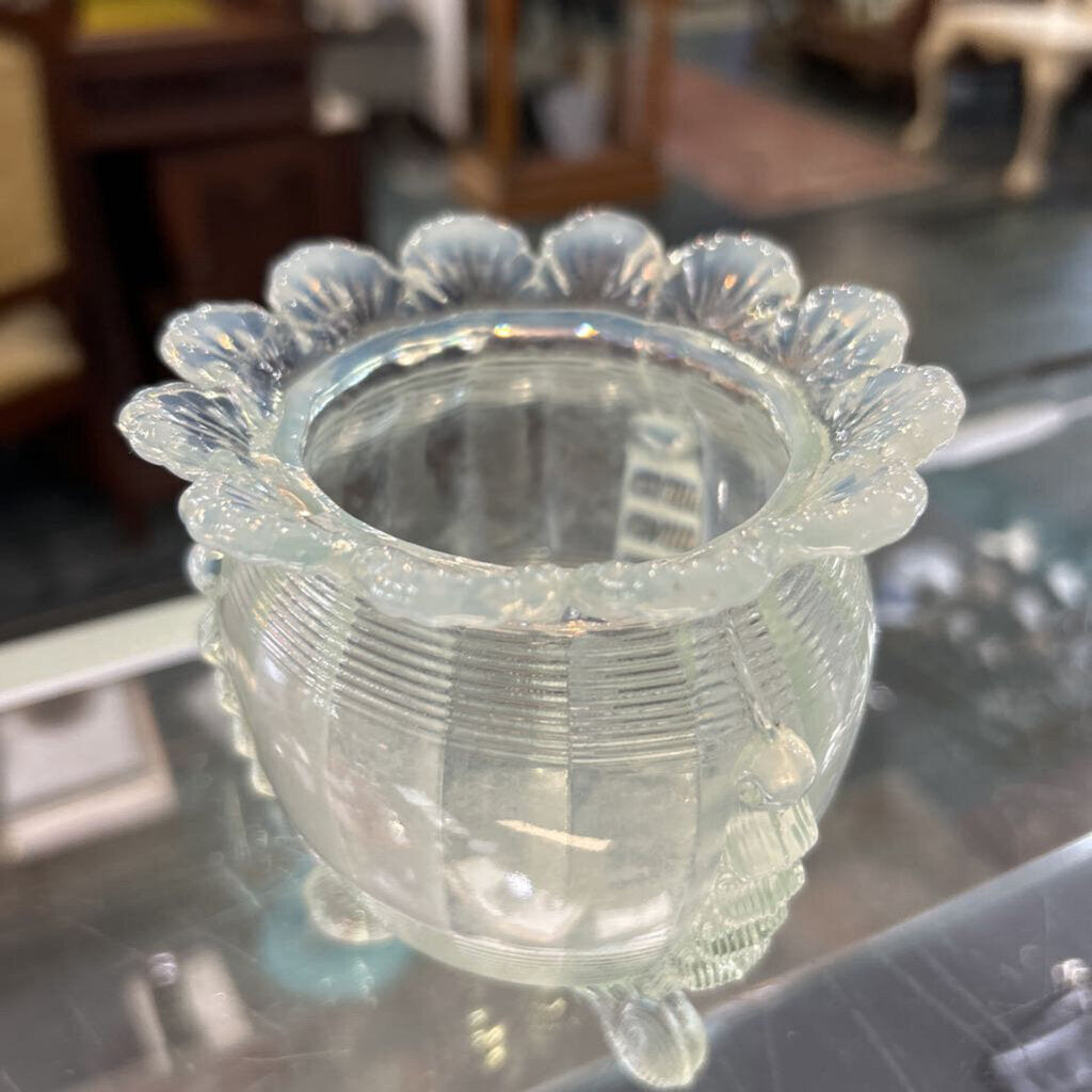Northwood Klodlike Footed Spooner Bowl Rib Optic Opalescent Depression Glass 4.5'' *as is*