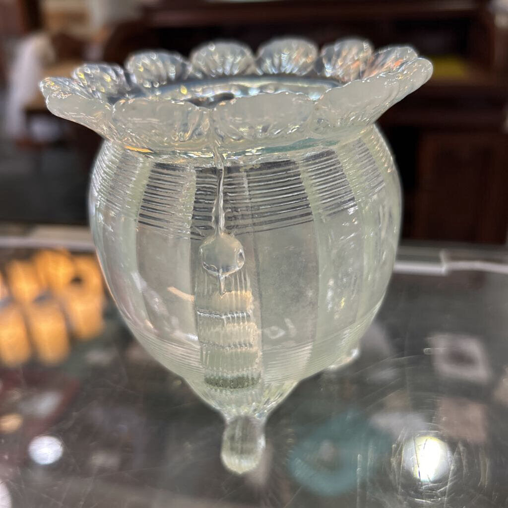 Northwood Klodlike Footed Spooner Bowl Rib Optic Opalescent Depression Glass 4.5'' *as is*
