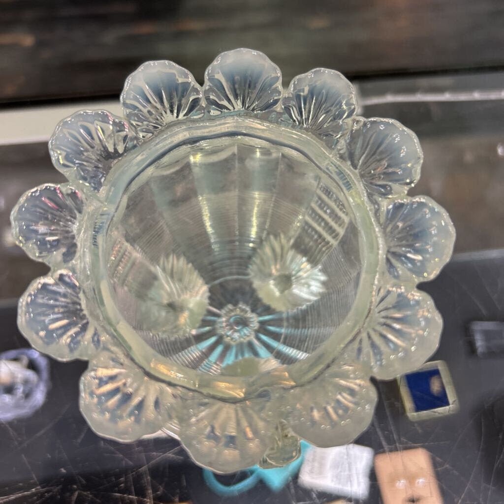 Northwood Klodlike Footed Spooner Bowl Rib Optic Opalescent Depression Glass 4.5'' *as is*